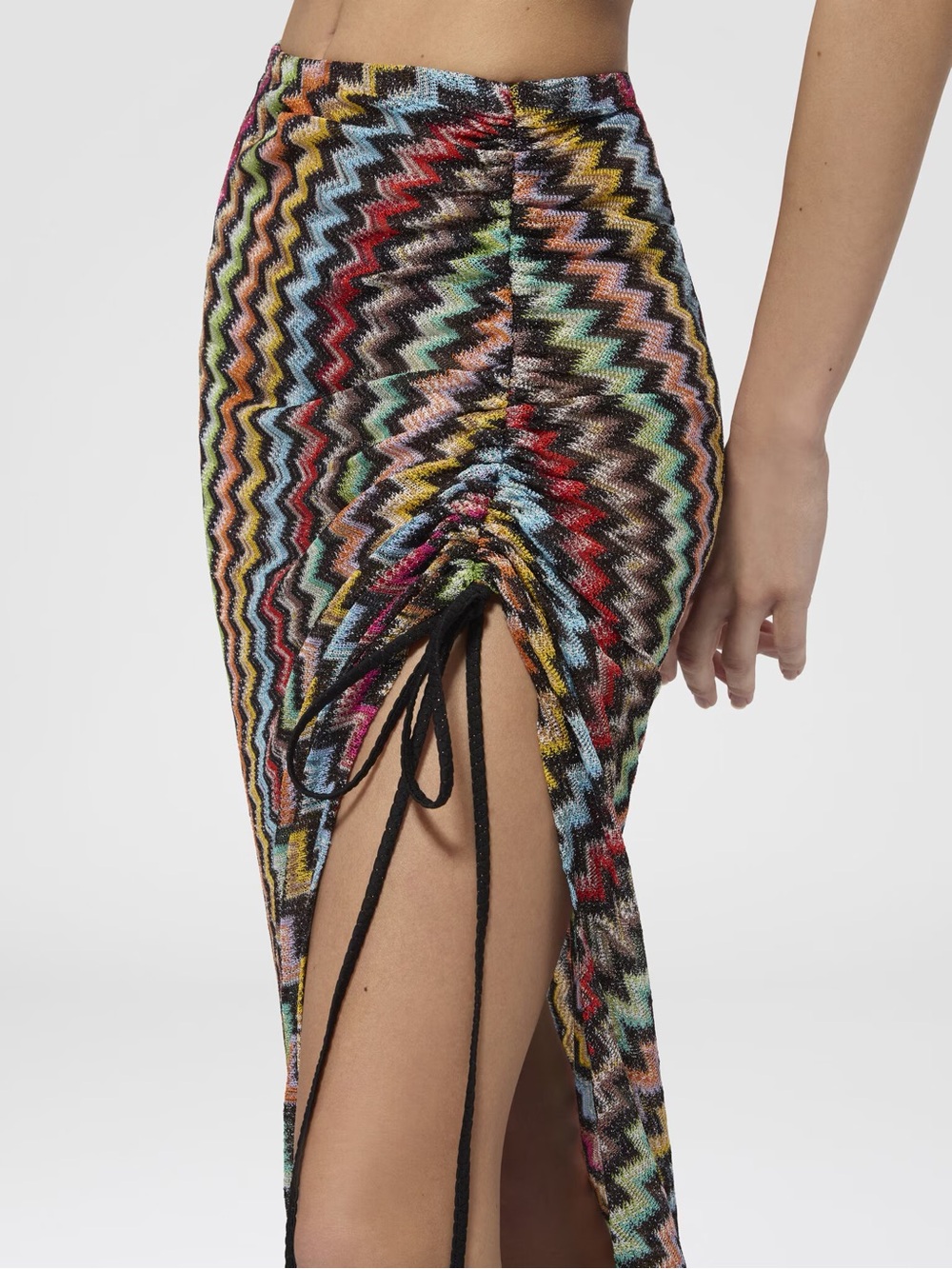 Ruched long skirt in lamé viscose with micro zigzag pattern - Picture 5 of 5